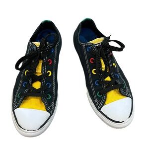 Converse Kids Black Canvas Sneakers with Yellow Tongue and Multicolor Eyelets
